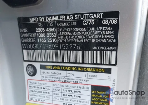 2009 Mercedes-Benz Sl 550 from USA, damaged, VIN WDBSK71FX9F152276